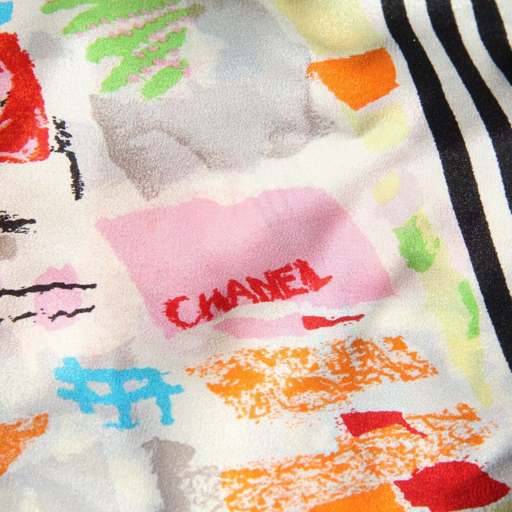 Chanel Black and Multi-Color Silk Scarf. This RARE Color-Authentic Original - Picture 5 of 14